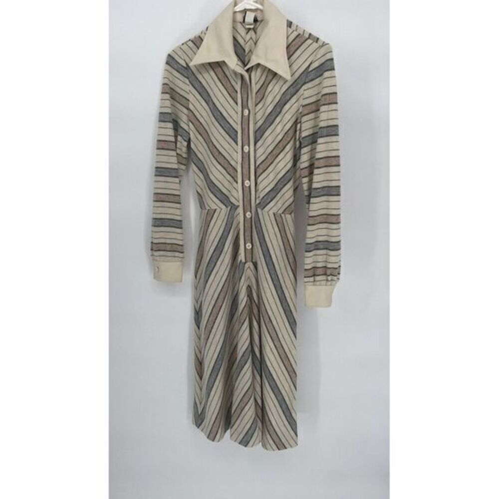 Paradox Striped Midi Dress in Cream, Gray, and Blue